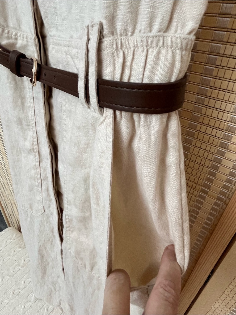 Jason Wu Linen Beige Button-Front Shirt Dress with Dark Belt SZ 8 - Picture 6 of 9
